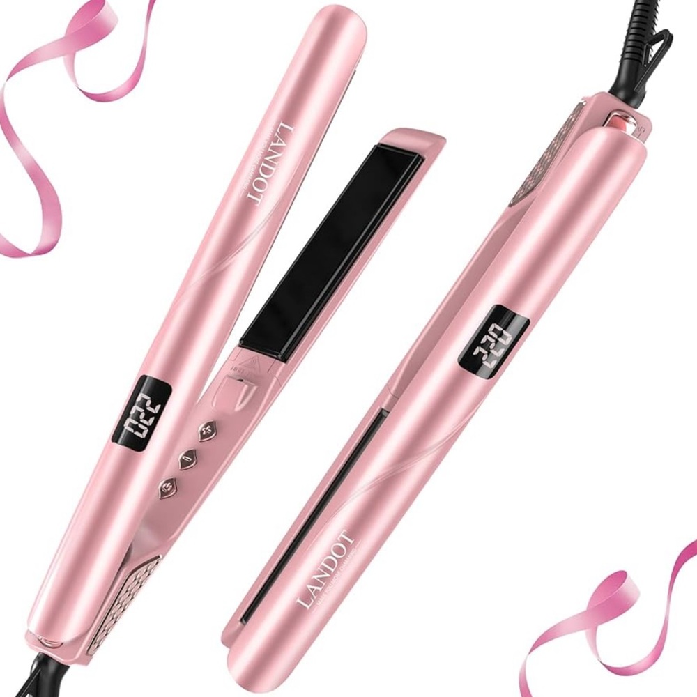 LANDOT Ceramic Flat Iron Hair Straightener Rose Gold